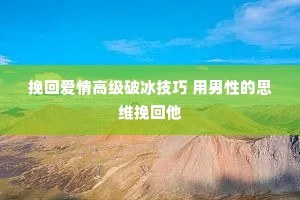 挽回爱情高级破冰技巧 用男性的思维挽回他 挽回爱情高级破冰技巧 用男性的思维挽回他